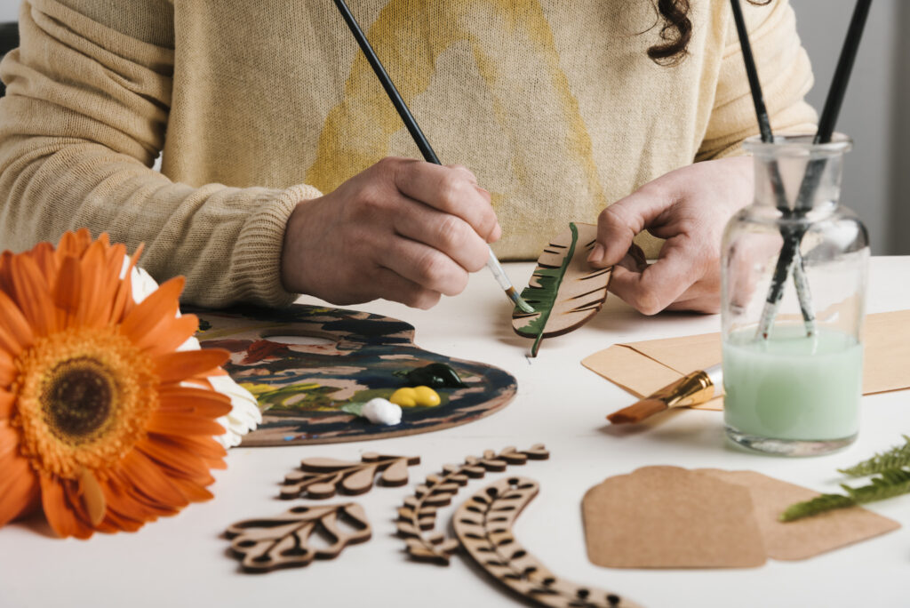 wooden art pieces painting process